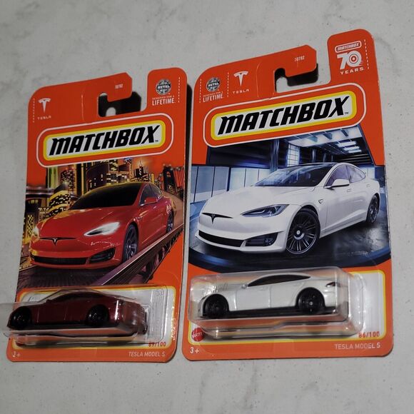 Matchbox Tesla Model S New 2024 Lot of 2 RED WHITE Diecast Cars Elon Musk SpaceX - Picture 3 of 7